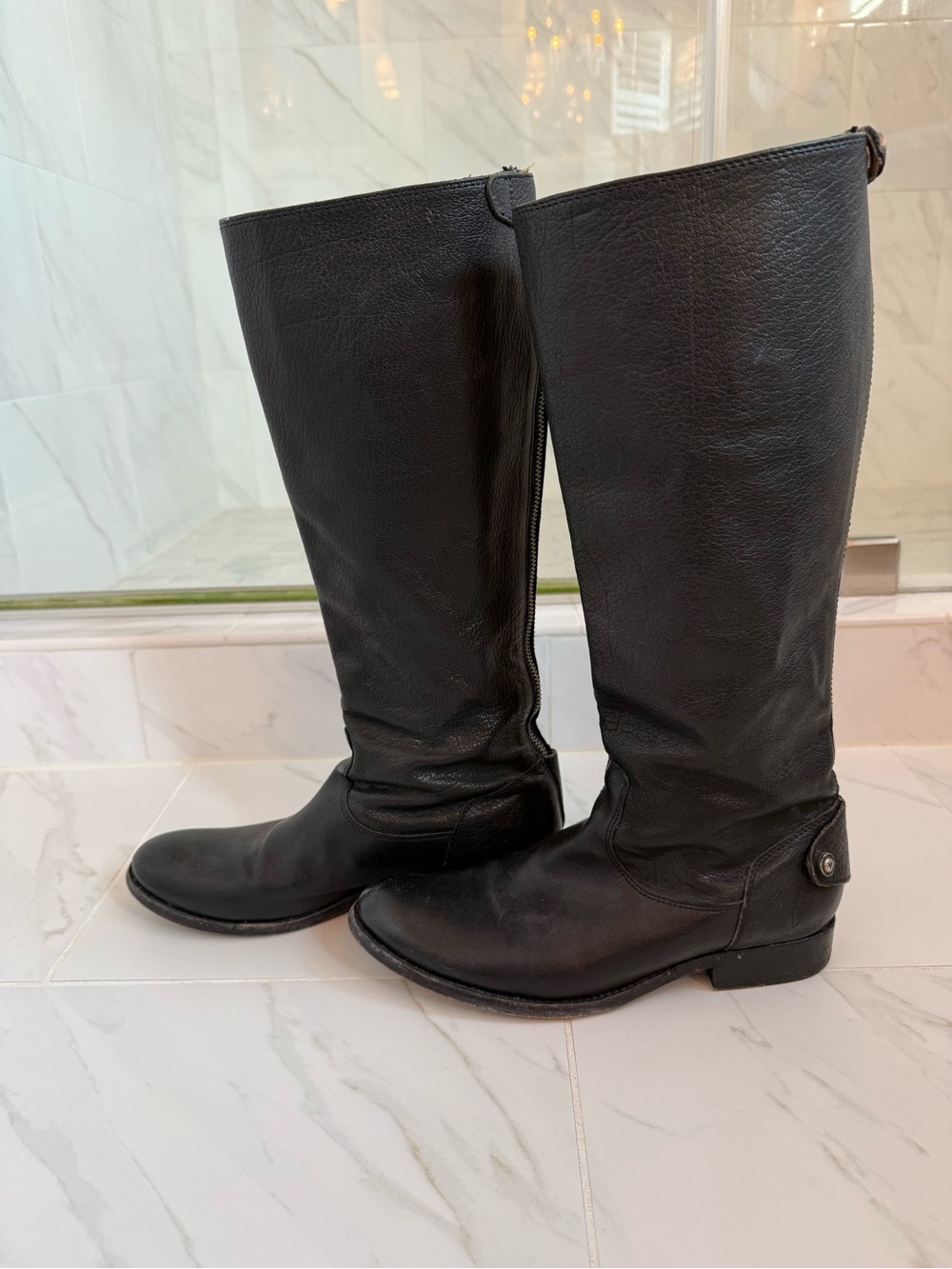 Size 9.5 Melissa Button Back Frye Black Tall Leather Riding Boots - Picture 5 of 9